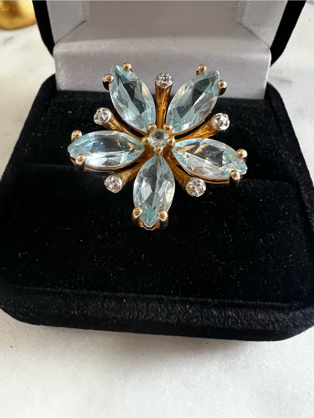 Ross Simons Blue Topaz Flower Ring 925 Sterling Silver Vermeil Vintage Size 7